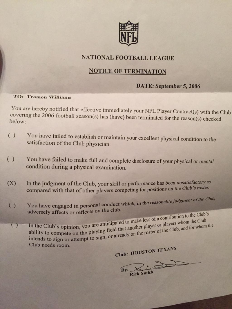 Illustration for article titled This Is The Letter You Get When You're Cut By An NFL Team